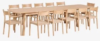 Uitbreidbare Eettafelset 220-320x95 Cm Treveris En 12 Eetkamerstoelen Van Eikenhout En Gevlochten Touw Mara Eikenhout - Sklum