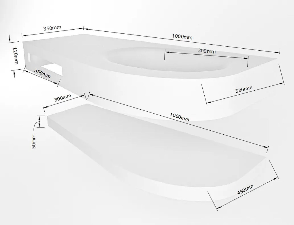 Mondiaz Riva 100cm wastafel met planchet Fire en wastafel rechts 0 kraangaten Fire