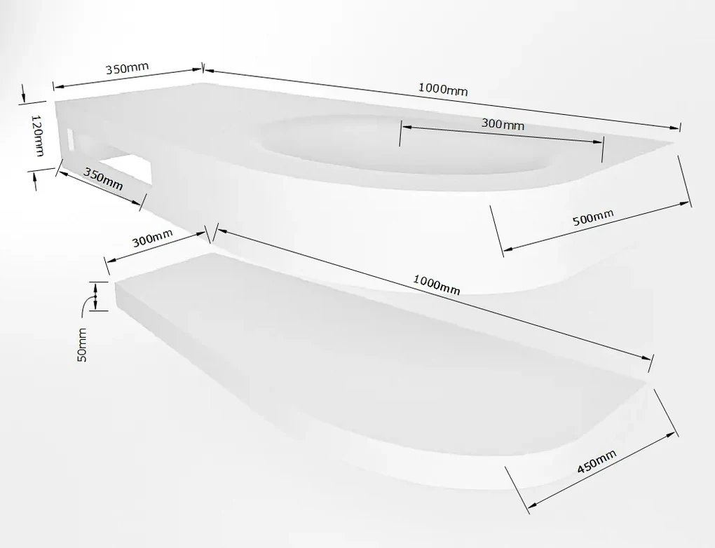 Mondiaz Riva 100cm wastafel met planchet Smoke en wastafel rechts 0 kraangaten Smoke