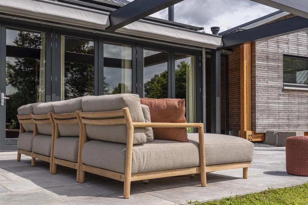 4 Seasons Outdoor Marie chaise loungeset teak met loungestoel en Finn tafels SALE Loungeset taupe weerbestendig