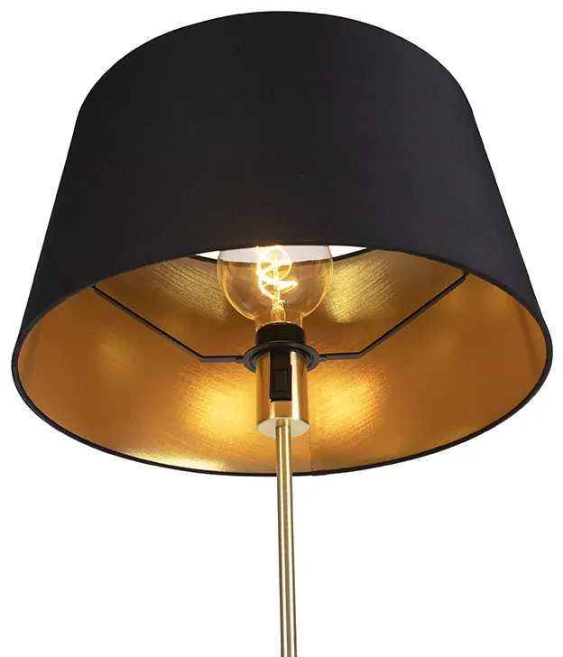 Stoffen Vloerlamp goud/messing met zwarte kap 45 cm verstelbaar - Parte Klassiek / Antiek E27 cilinder / rond rond Binnenverlichting Lamp