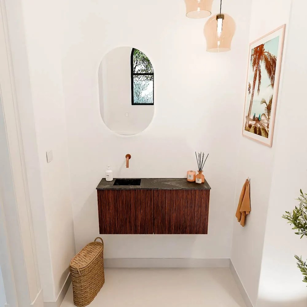 Mondiaz Joya DLux 90cm toiletmeubel ruby met wastafel faye links zonder kraangat lava