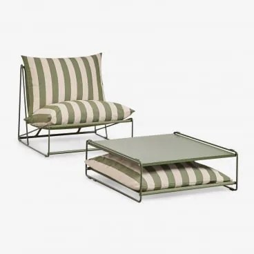 Amaro Tuinset Met Fauteuil En Ombouwbare Bijzettafel Tapiocabeige - Diep Olijfgroen - Sklum