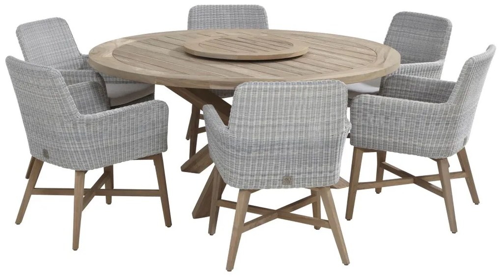 4 Seasons Outdoor Lisboa diningset met Louvre tafel Ø 160 cm  Tuinset    houtkleur weerbestendig