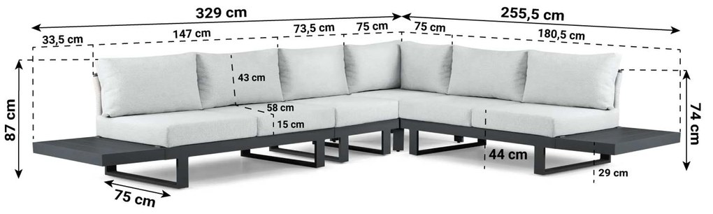 Hoek loungeset 6 personen Aluminium Grijs Lifestyle Garden Furniture Lorenzo