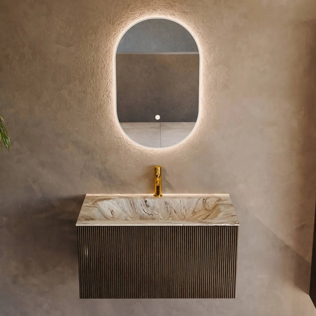Mondiaz Kurve-dlux 80cm badmeubel shadow met 1 lade en wastafel big small midden 1 kraangat glace