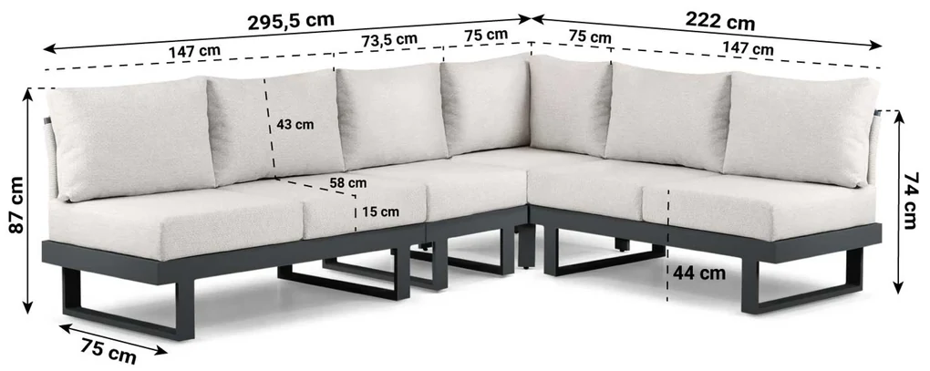 Hoek loungeset 6 personen Aluminium Grijs  Lifestyle Garden Furniture Lorenzo