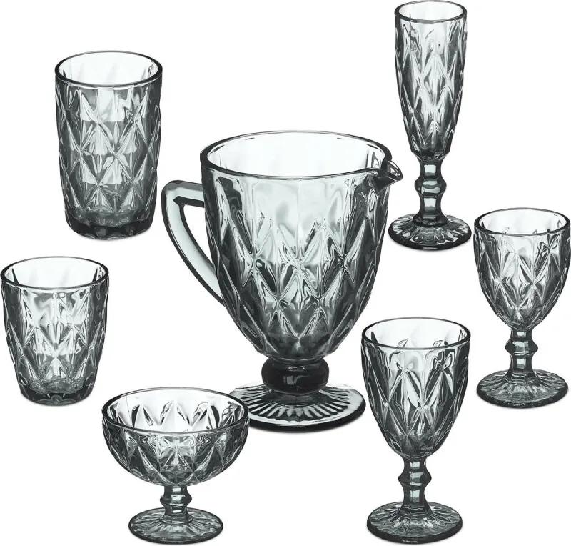 Drinkglazen set van 7 - antieke glazen - wijnglas - waterkan - ijsbeker - grijs