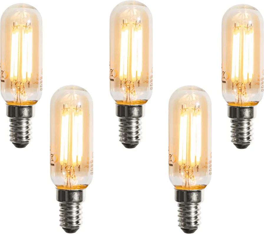 Set van 5 E14 dimbare LED lampen goud T25 4W 300 lm 2200K