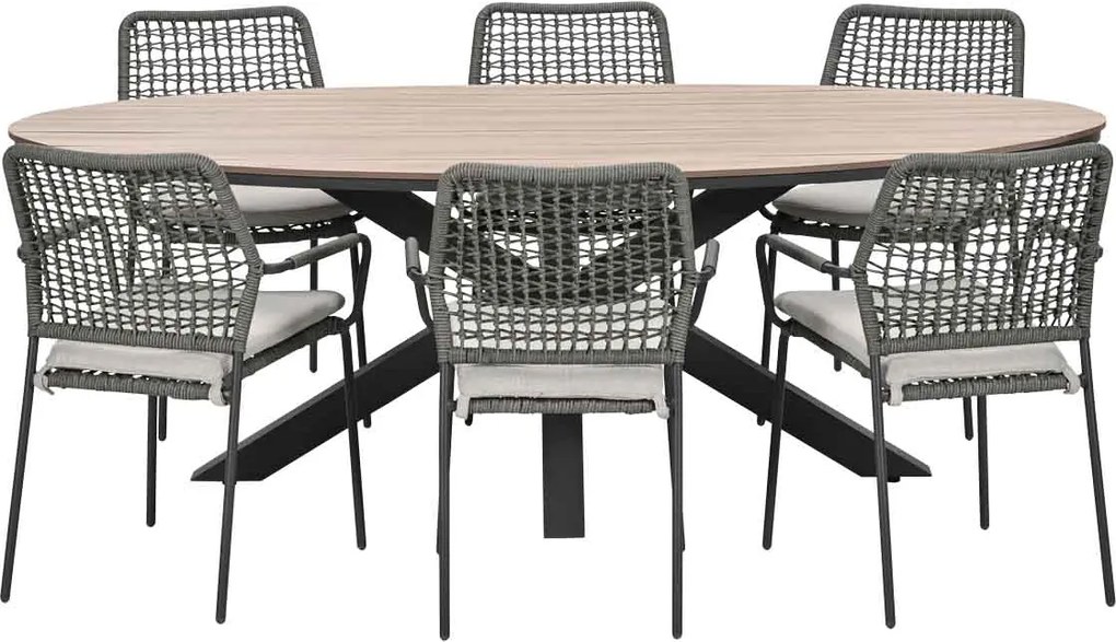 Garden Impressions Natas tuinset grijs 7-delig - Tulli tuintafel ovaal 220x115 cm