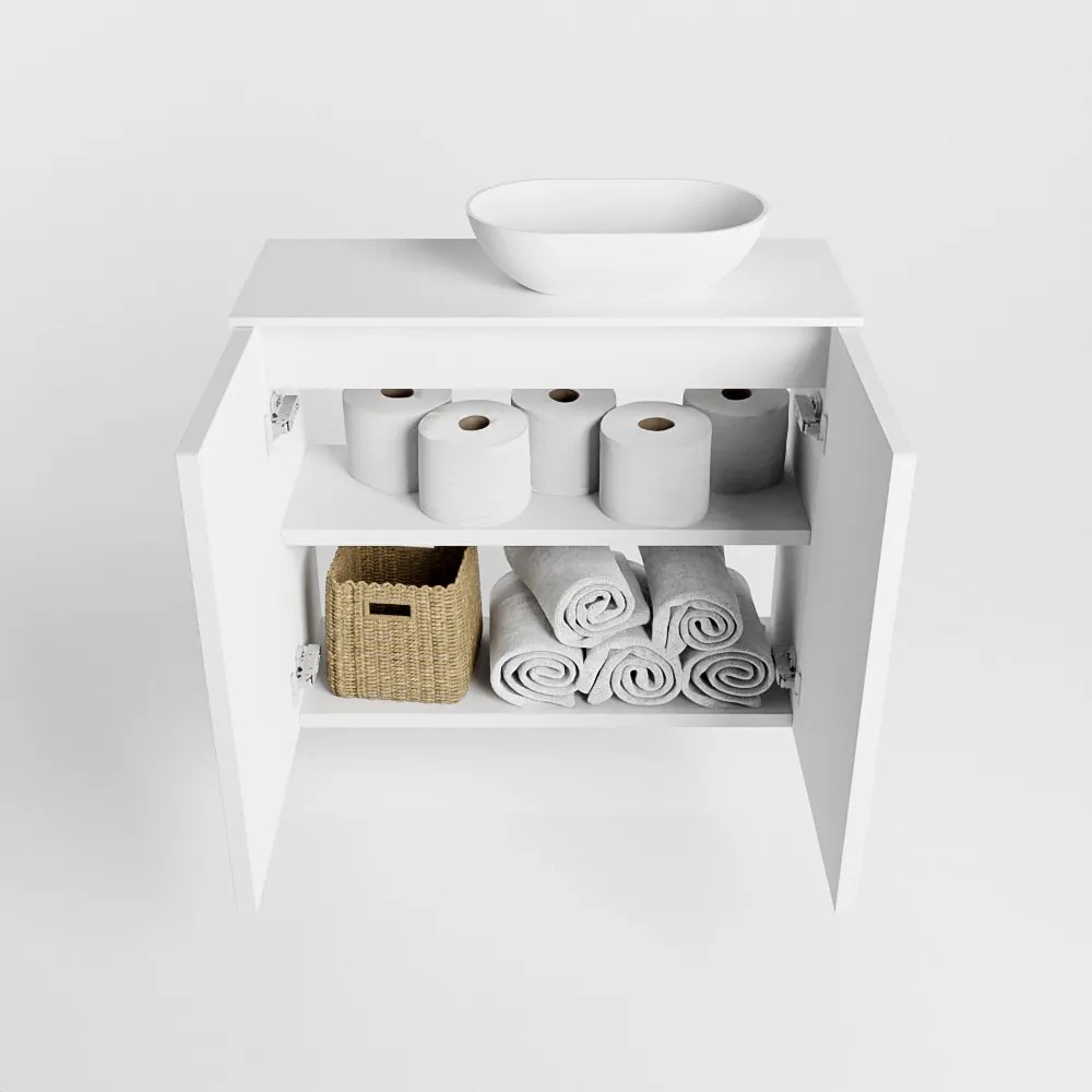 Mondiaz Fowy toiletmeubel 60cm talc met witte waskom rechts zonder kraangat
