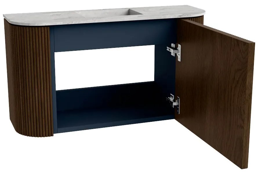 Mondiaz Joya DLux 75cm toiletmeubel ronding links/rechts walnut met wastafel faye midden zonder kraangat glace