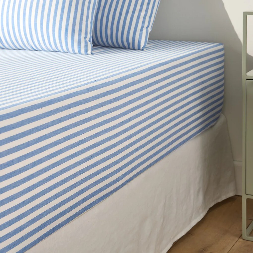 Hoeslaken katoen rand 30 cm, Soizic blauw