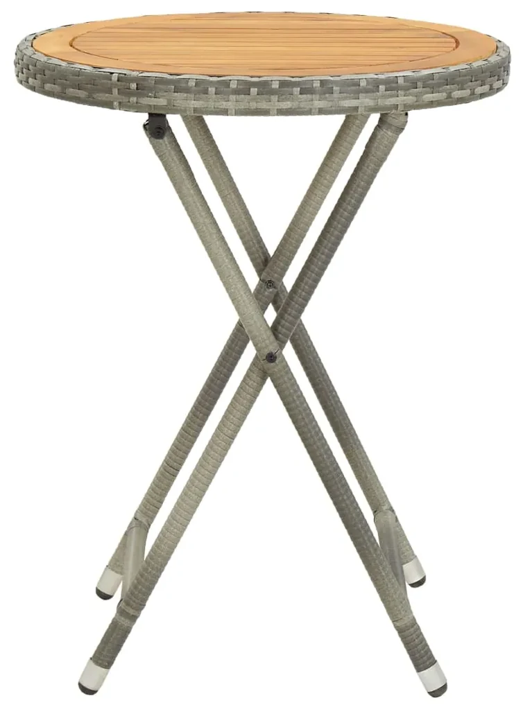 vidaXL Theetafel 60 cm poly rattan en massief acaciahout grijs