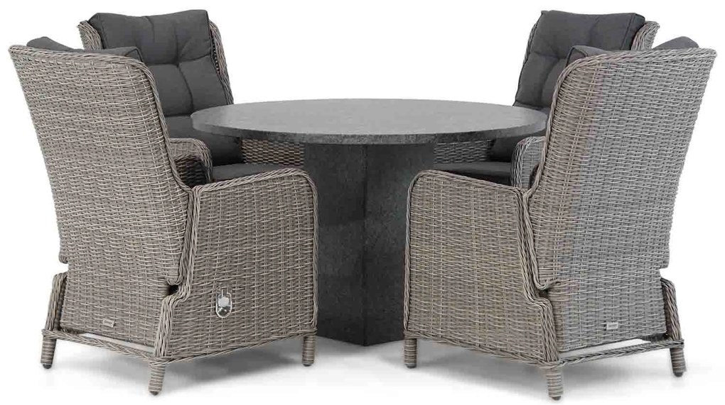 Tuinset Ronde Tuintafel 4 personen 120 cm Wicker Grijs Garden Collections Kingston/Graniet