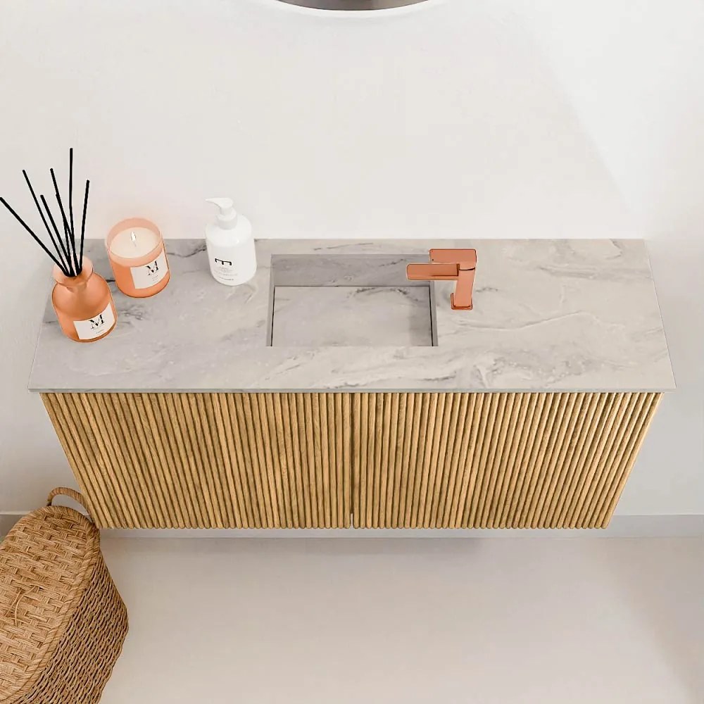 Mondiaz Joya DLux 80cm toiletmeubel oak met wastafel faye midden 1 kraangat glace