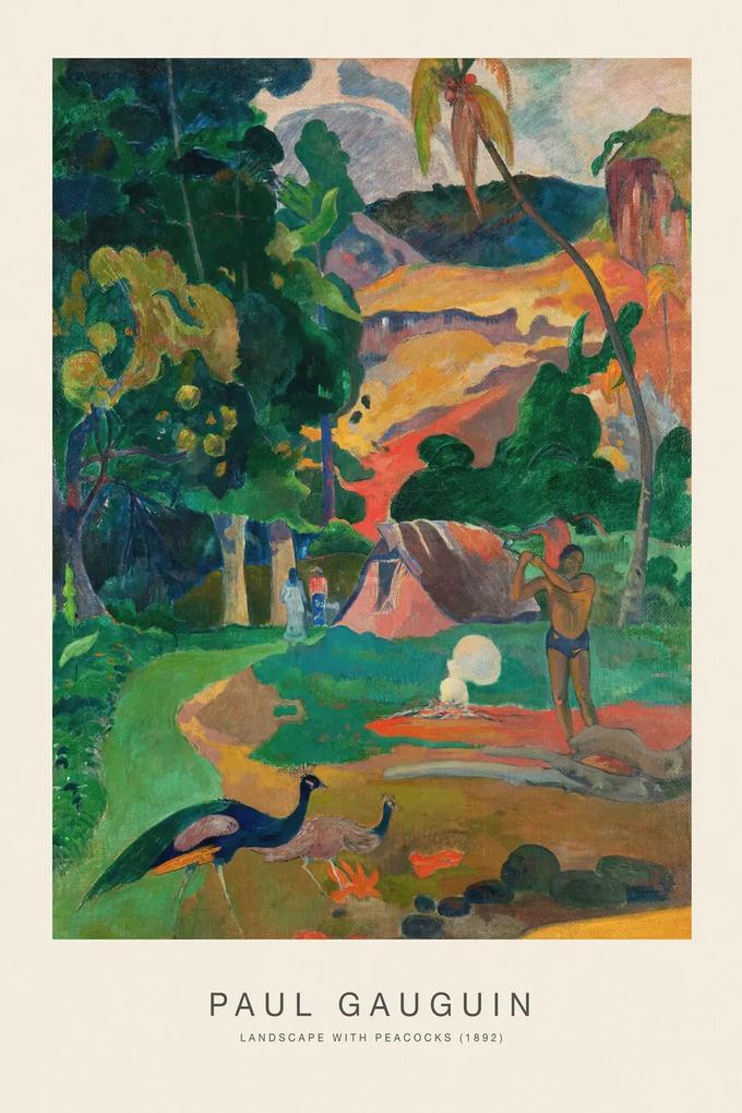 Kunstdruk Landscape with Peacocks (Special Edition) - Paul Gauguin, (26.7 x 40 cm)