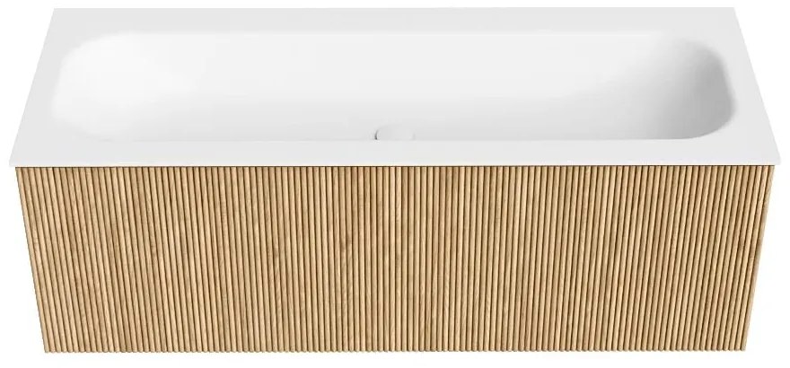 Mondiaz Kurve 120cm badmeubel oak met 1 lade en wastafel big large midden 2 kraangaten