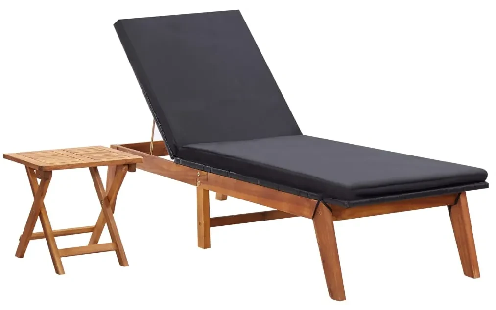 vidaXL Ligbed met tafel poly rattan en massief acaciahout