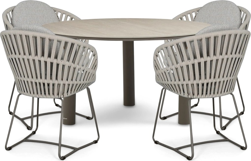 Tuinset Ronde Tuintafel 4 personen 140 cm Rope Taupe Santika Furniture Santika