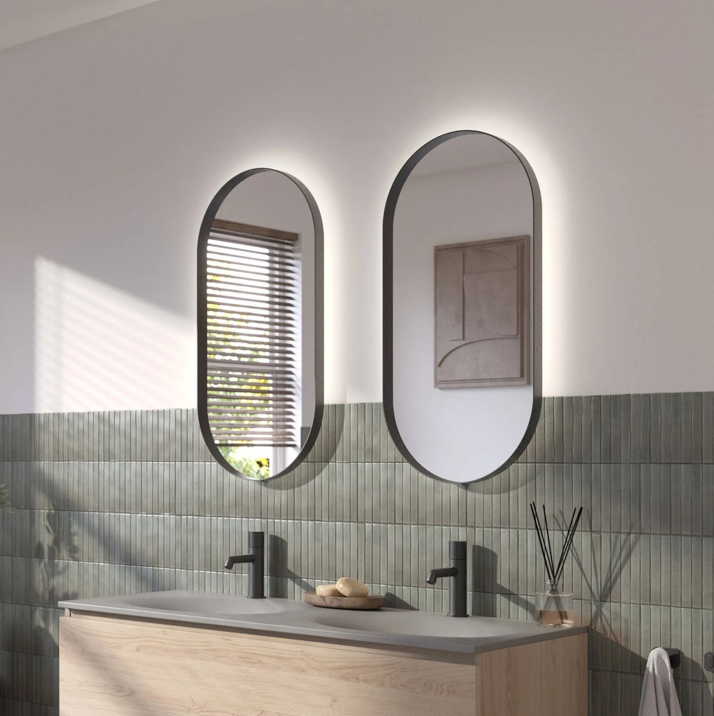 Ben Vita ovale spiegel met LED verlichting en anti-condens 40x80 cm Mat Zwart