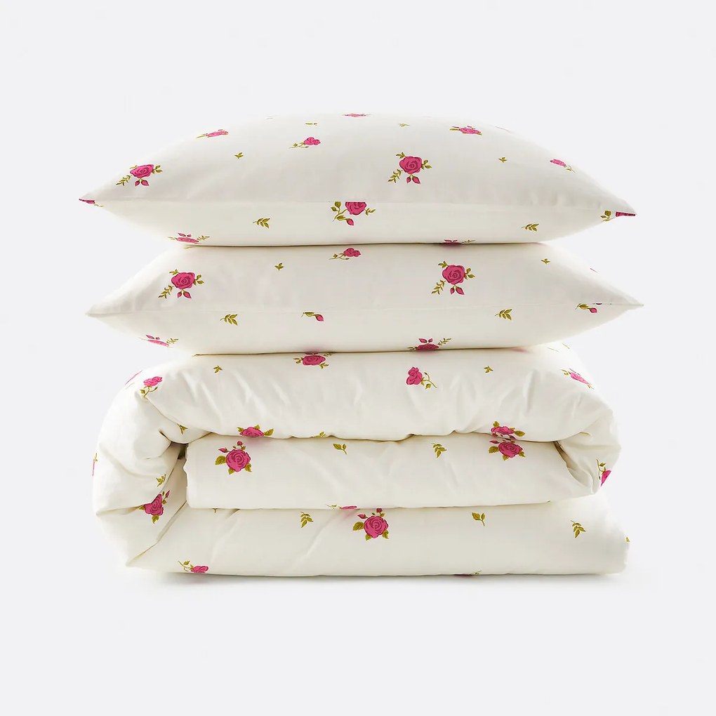 Beddengoedset van 30% gerecycled katoen, rechthoekige kussensloop, rozenprint, ROSAN