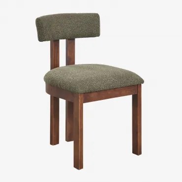 Set Van 4 Gestoffeerde Eetkamerstoelen Argider Donker Hout & Bouclé Leger Groen - Sklum