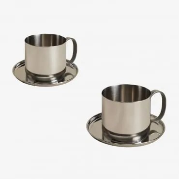 Pack Van 2 Koffiekopjes Van 17 Cl Met Roestvrijstalen Schotel Lludix Roestvrij Staal - Sklum