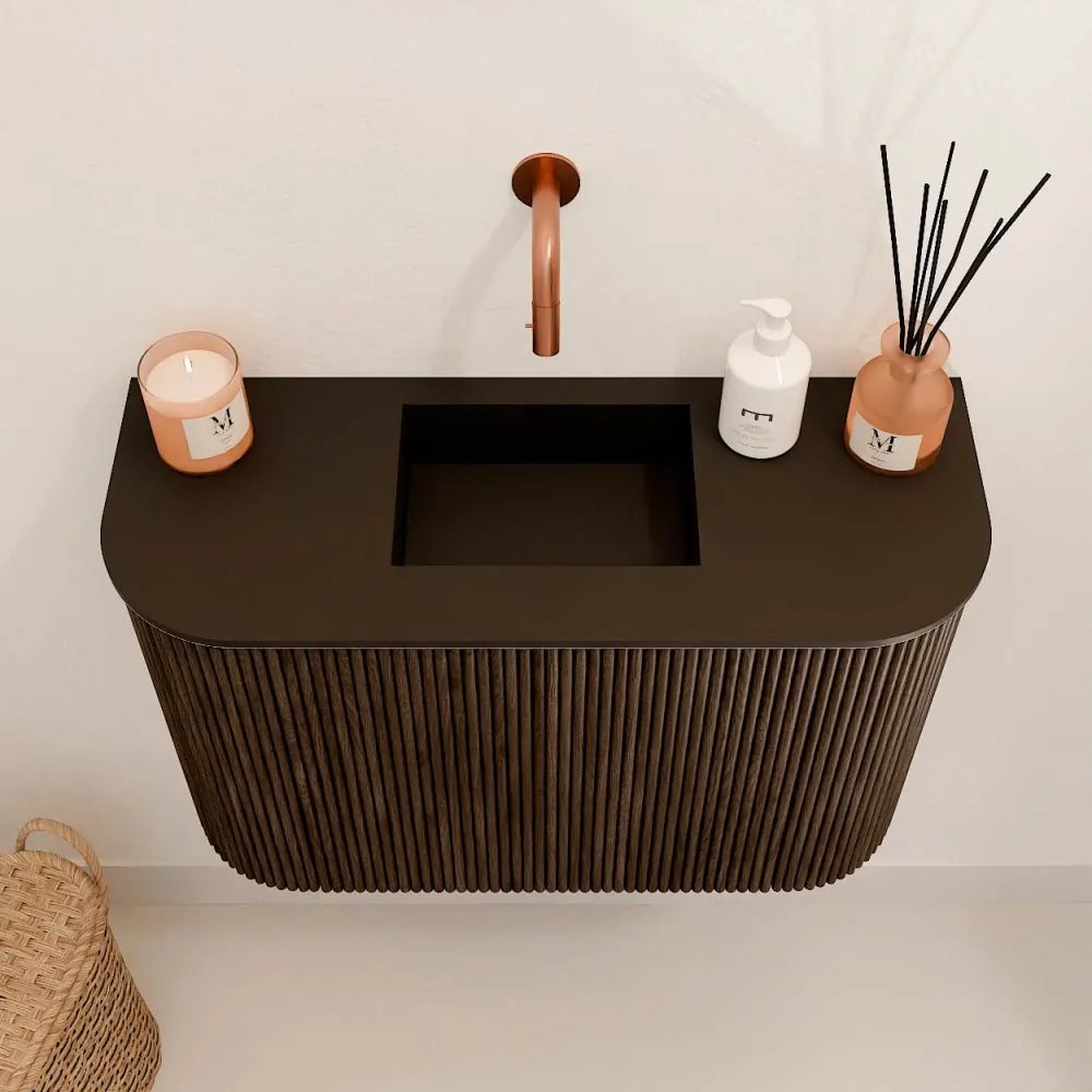Mondiaz Joya 65cm toiletmeubel ronding links/rechts walnut met wastafel faye midden zonder kraangat urban
