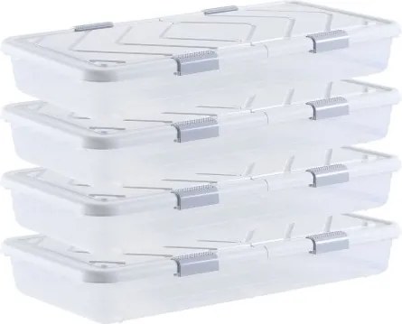 VEVOR Onderbed Opbergbox 4 Stuks Oprolbaar (805 x 396 x 175 mm) Onderbedcontainer met deksel en grijze sluiting, Opbergbox Organizer voor Kleding, Schoenen, Dekens, Slaapkamer