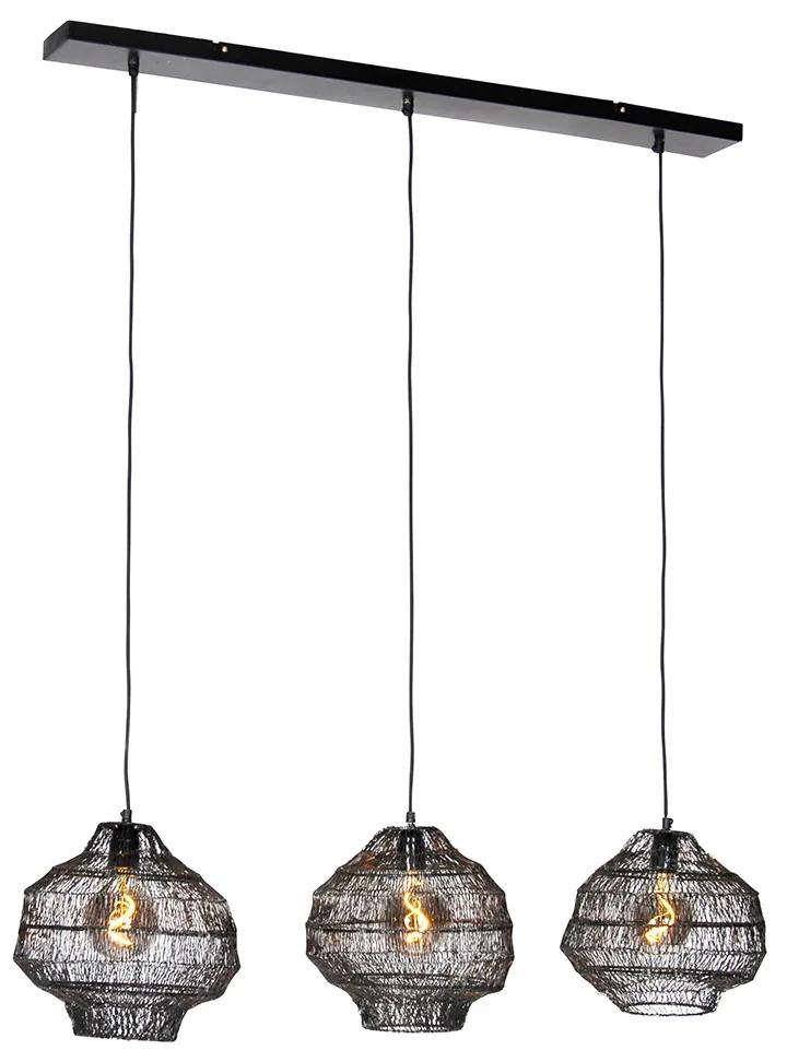 Eettafel / Eetkamer Oosterse hanglamp zwart langwerpig 3-lichts - VadiOosters E27 Binnenverlichting Lamp