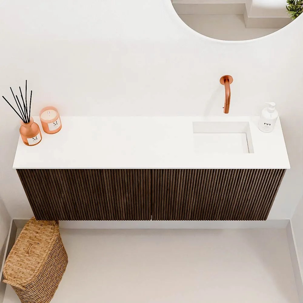 Mondiaz Joya 100cm toiletmeubel walnut met wastafel faye rechts zonder kraangat talc