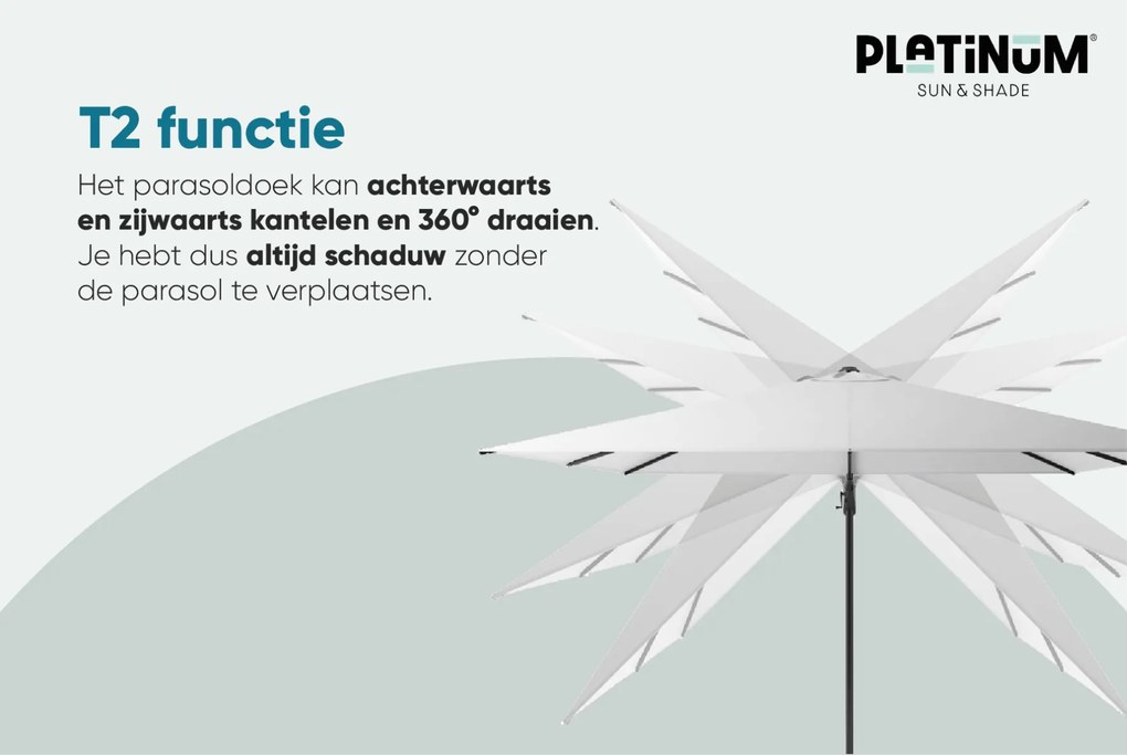 Platinum Voyager zweefparasol T2 2,7x2,7 m. - Light grey met Modena voet en hoes