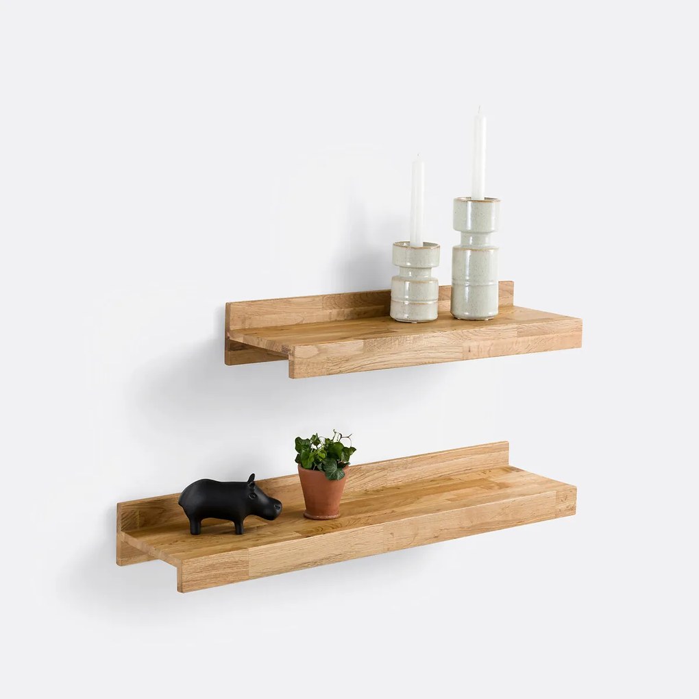 Wandplank, massief eiken, lengte 60 cm, Hiba