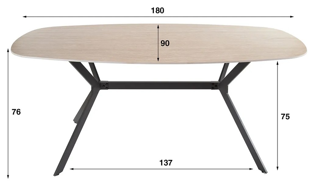 Ovale Eettafel Beige Keramiek Travertin - 180 X 90cm.