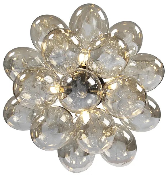 Design plafondlamp zwart met amber glas 4-lichts - Uvas