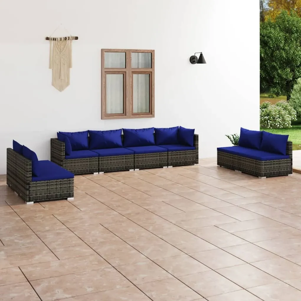 vidaXL 8-delige Loungeset met kussens poly rattan grijs