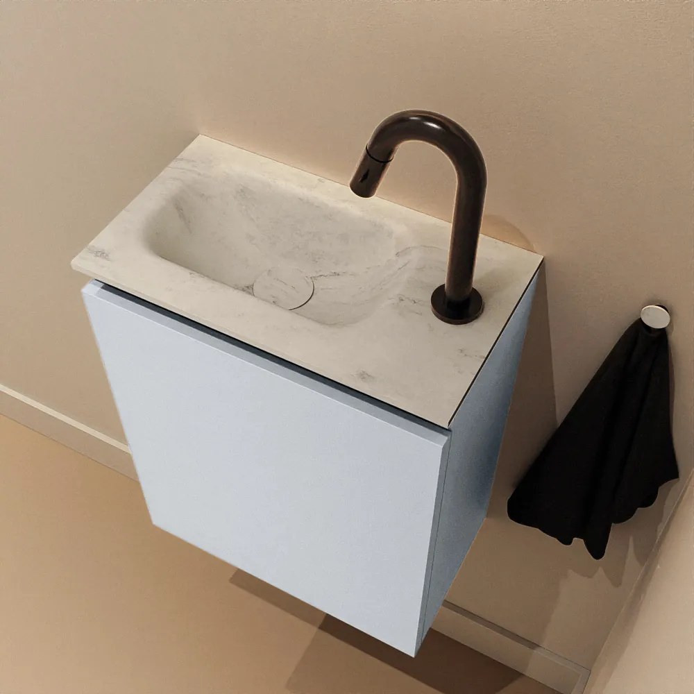 Mondiaz Ture DLux toiletmeubel 40cm clay met wastafel opalo links met kraangat