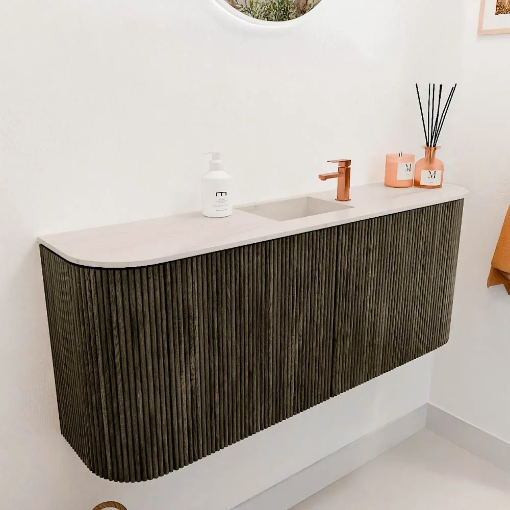 Mondiaz Joya DLux 105cm toiletmeubel ronding links/rechts shadow met wastafel faye midden 1 kraangat meli