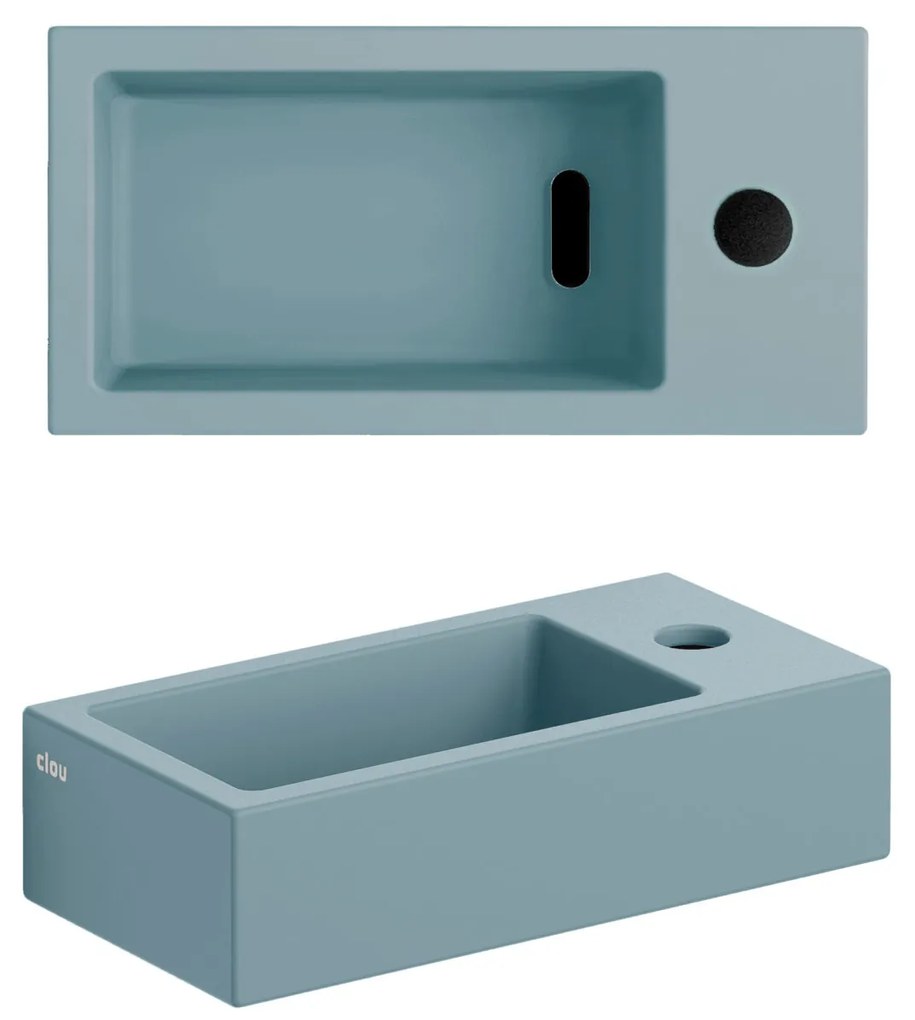 Clou Flush 3 keramische fontein 36cm met kraangat rechts blauw mat