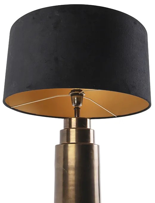 Art Deco tafellamp brons velours kap zwart met goud 50 cm - Bruut Art Deco E27 rond Binnenverlichting Lamp