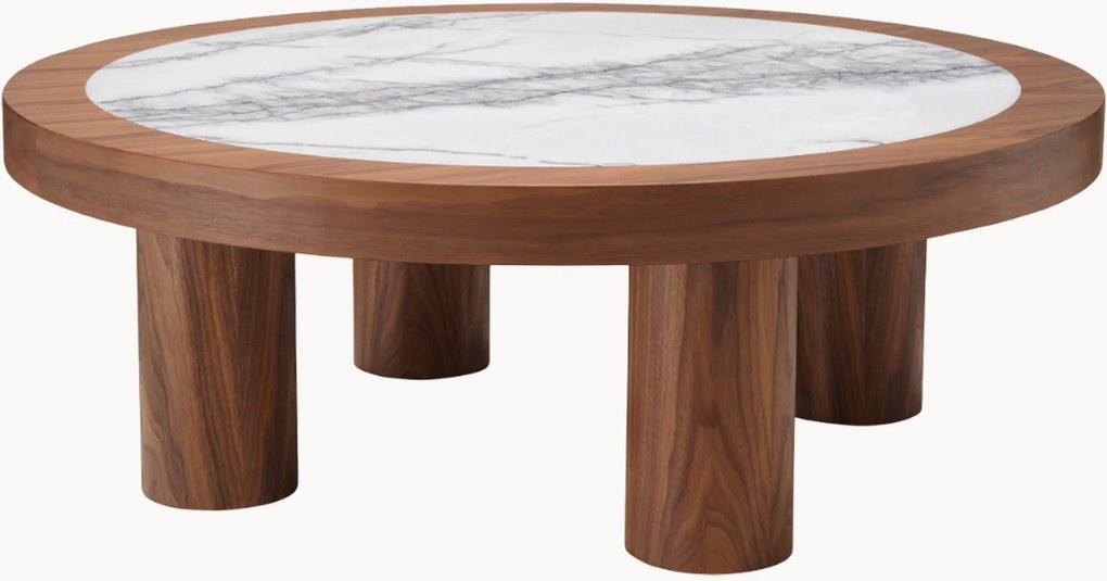 Ronde houten salontafel Presedio met marmeren blad
