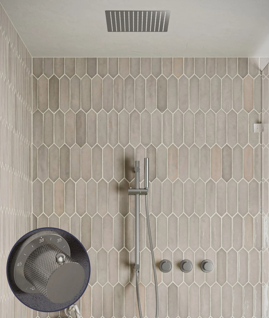 Saniclear Plus Curved inbouw regendouche met inbouw douchekop 30x30cm, glijstang en staafhanddouche RVS