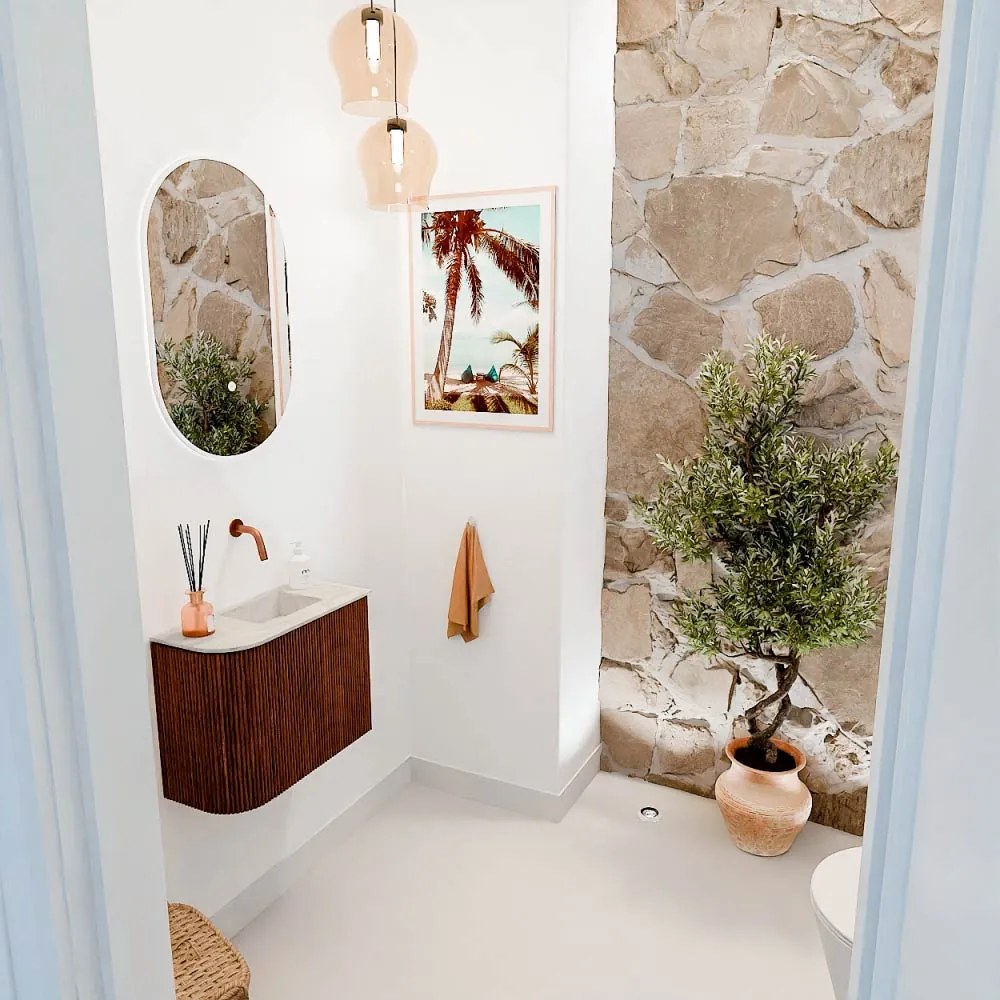 Mondiaz Joya DLux 50cm toiletmeubel ronding links ruby met wastafel faye rechts zonder kraangat ostra