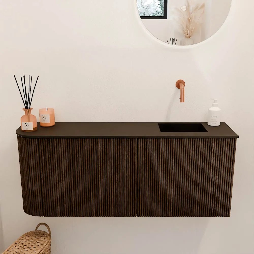 Mondiaz Joya 100cm toiletmeubel ronding links walnut met wastafel faye rechts zonder kraangat urban