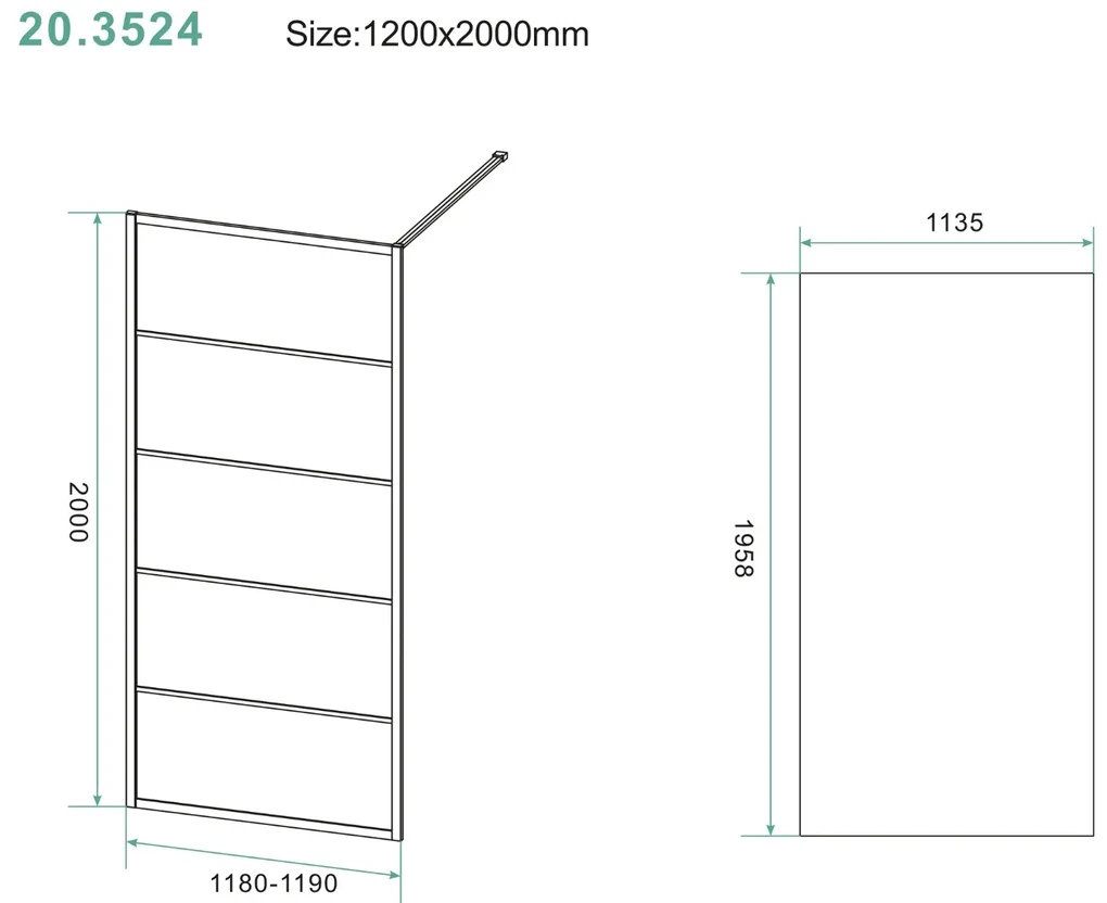 Mueller Skyline inloopdouche 120x200cm mat zwart raster 8mm NANO