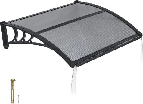 VEVOR luifel voor voordeur 755x1000 mm, aanbouwluifel, dak met afwatering en ABS-beugel, bescherming tegen regen, sneeuw en zon, polycarbonaat deurdak voor veranda en terras, rookgrijs