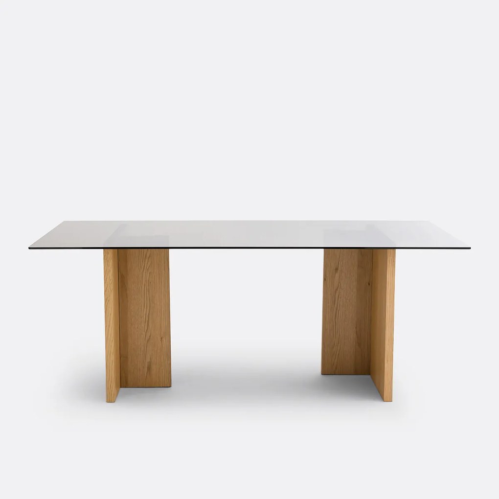 Eettafel, gerookt glas en eikenfineer, 6 tot 8 couverts, ARCHITA