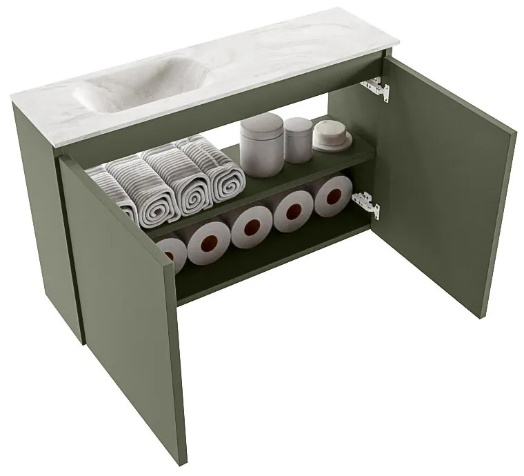 Mondiaz Ture DLux toiletmeubel 80cm army met wastafel ostra links zonder kraangat