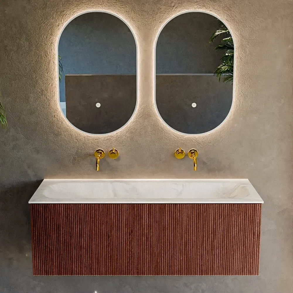 Mondiaz Kurve-dlux 120cm badmeubel ruby met 1 lade en wastafel big large midden zonder kraangat ostra